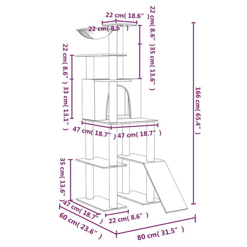 Cat Tree with Sisal Scratching Posts Light Grey 166 cm