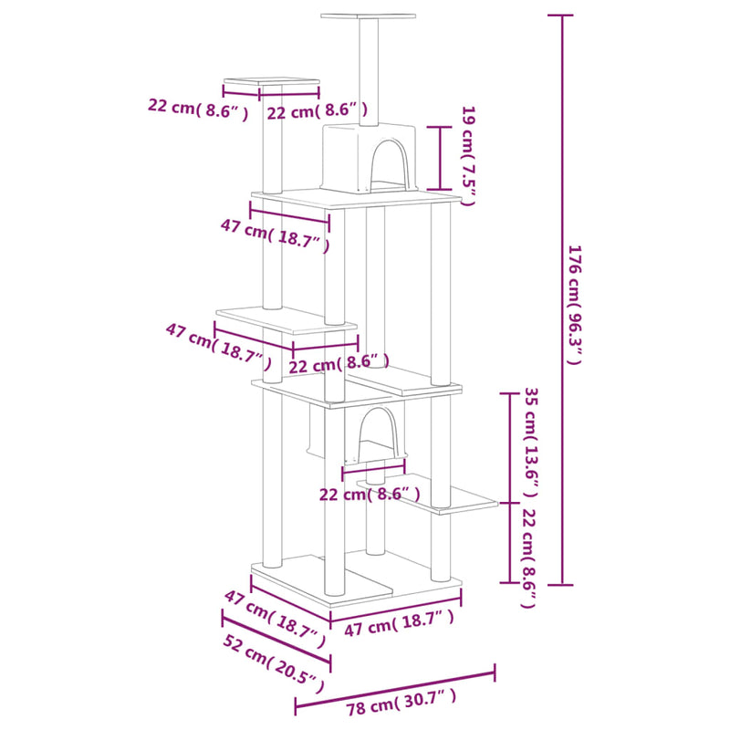 Cat Tree with Sisal Scratching Posts Cream 176 cm