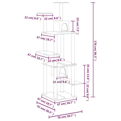 Cat Tree with Sisal Scratching Posts Light Grey 176 cm