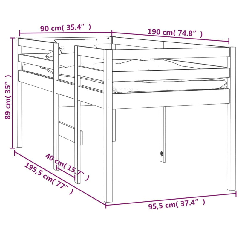 High Sleeper Bed without Mattress White 90x190 cm Solid Wood Pine