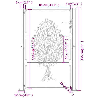 Garden Gate Anthracite 105x155 cm Steel Tree Design