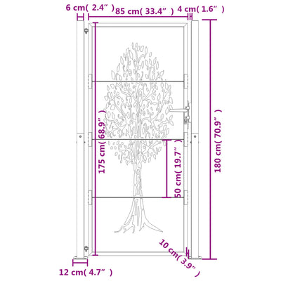 Garden Gate Anthracite 105x180 cm Steel Tree Design