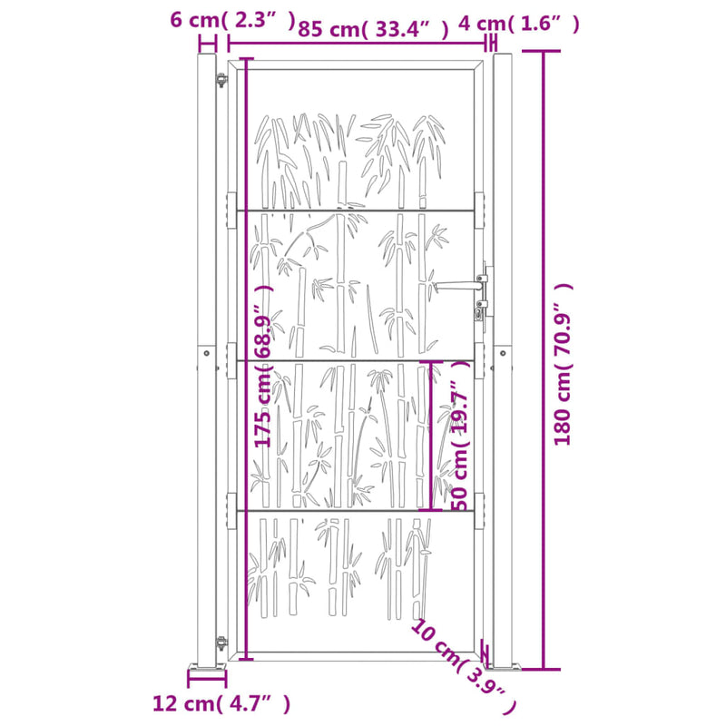 Garden Gate Anthracite 105x180 cm Steel Bamboo Design