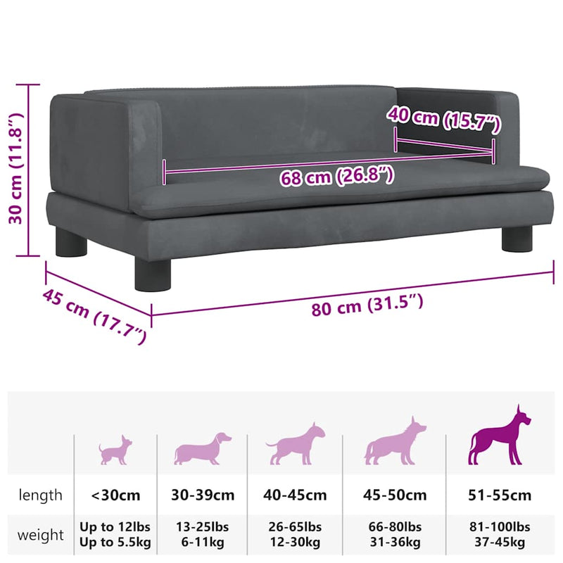 Dog Bed Dark Grey 80x45x30 cm Velvet