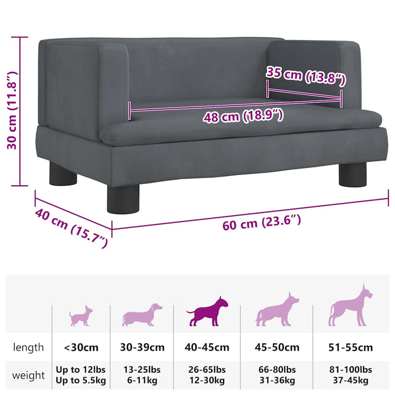 Dog Bed Dark Grey 60x40x30 cm Velvet