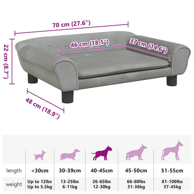 Dog Bed Light Grey 70x48x22 cm Velvet