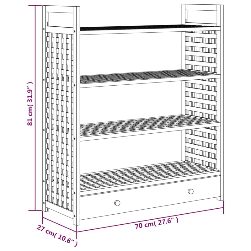 Shoe Rack with Drawer 70x27x81 cm Solid Wood Walnut