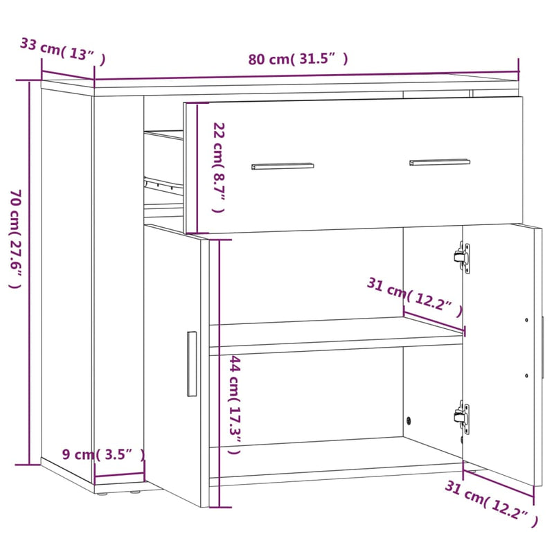 Sideboard White 80x33x70 cm Engineered Wood