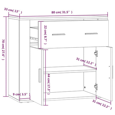 Sideboard High Gloss White 80x33x70 cm Engineered Wood