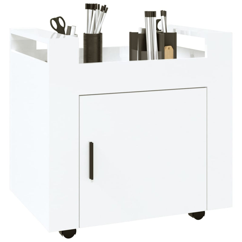 Desk Trolley High Gloss White 60x45x60 cm Engineered Wood