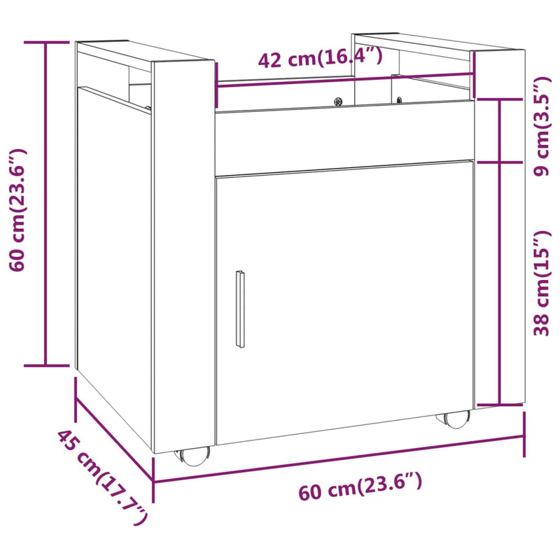 Desk Trolley Concrete Grey 60x45x60 cm Engineered Wood