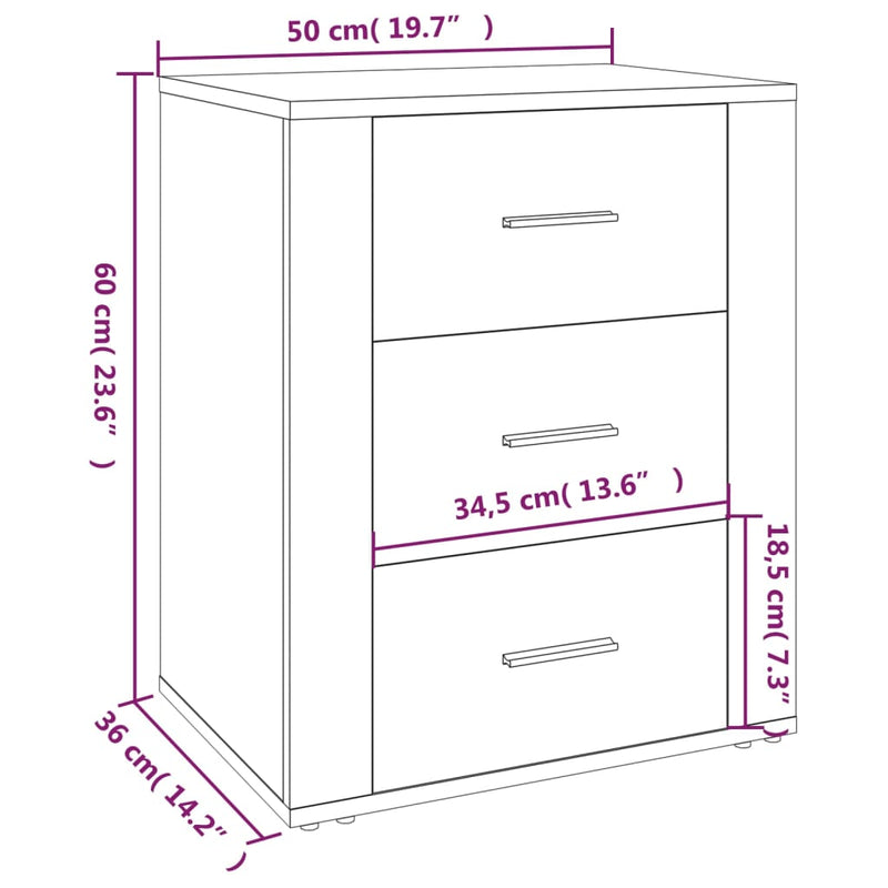 Bedside Cabinet White 50x36x60 cm Engineered Wood