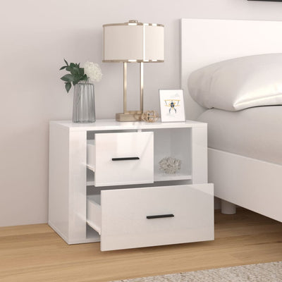 Bedside Cabinet High Gloss White 60x36x45 cm Engineered Wood