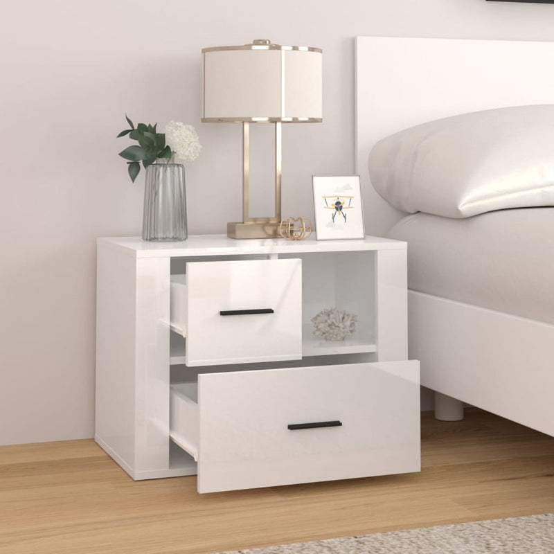 Bedside Cabinet High Gloss White 60x36x45 cm Engineered Wood