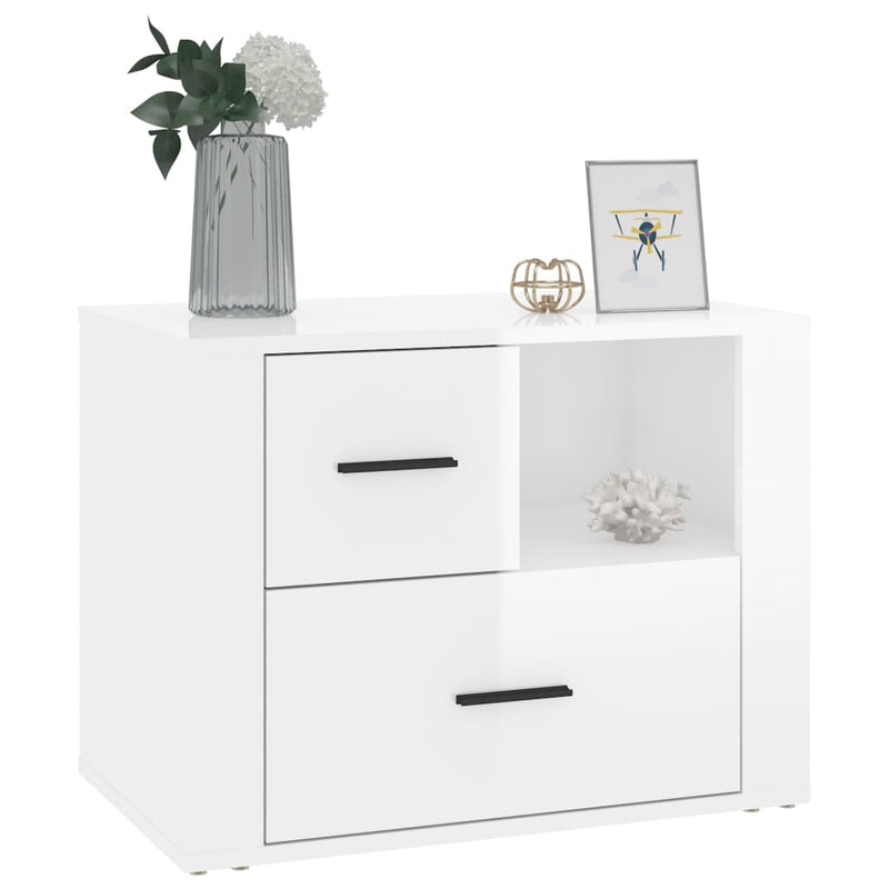 Bedside Cabinet High Gloss White 60x36x45 cm Engineered Wood