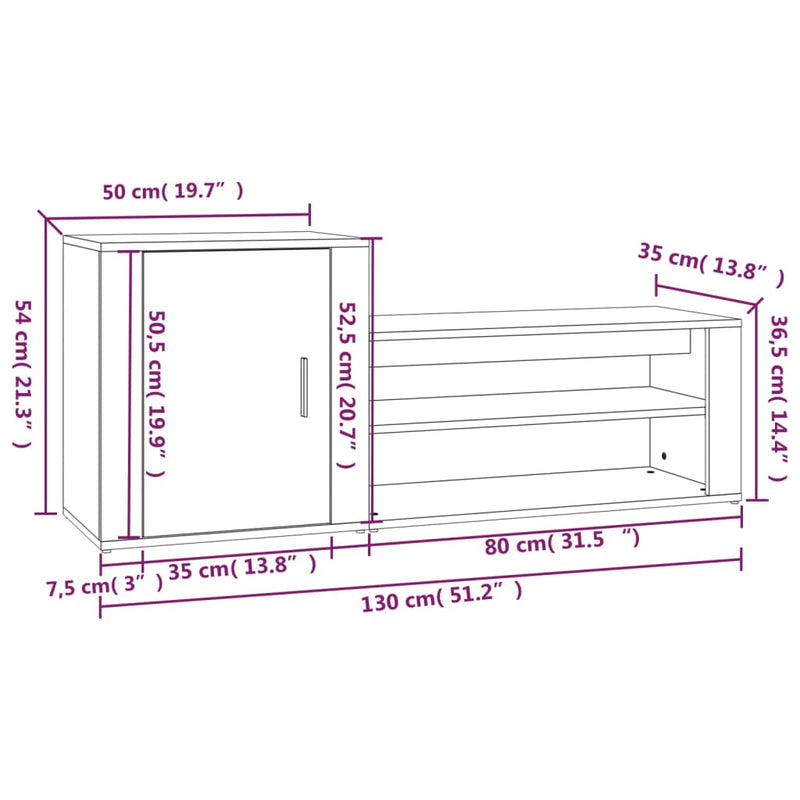 Shoe Cabinet Smoked Oak 130x35x54 cm Engineered Wood