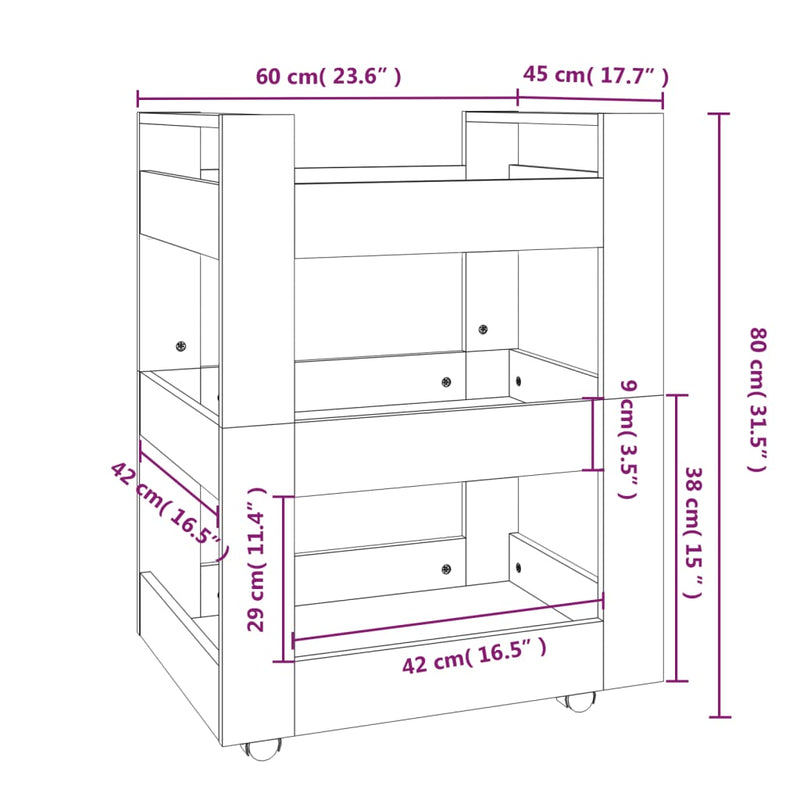 Kitchen Trolley High Gloss White 60x45x80 cm Engineered Wood