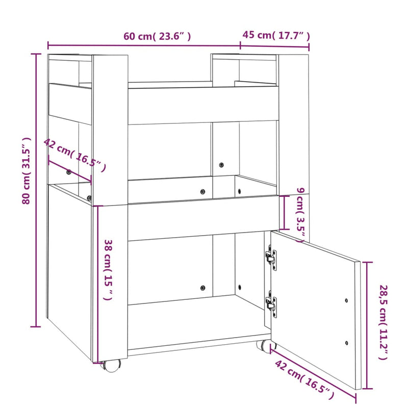 Kitchen Trolley White 60x45x80 cm Engineered Wood