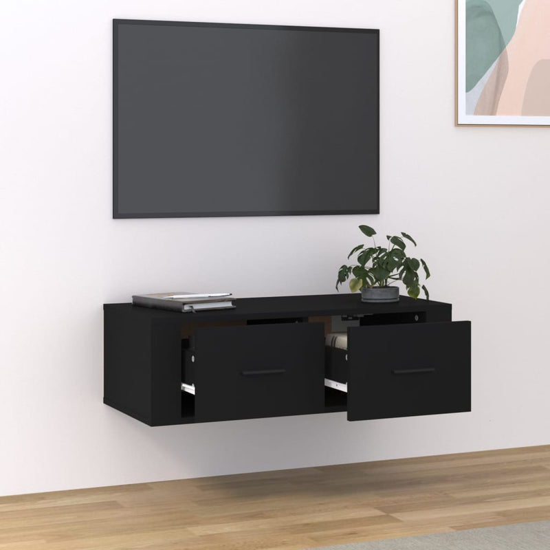 Hanging TV Cabinet Black 80x36x25 cm Engineered Wood