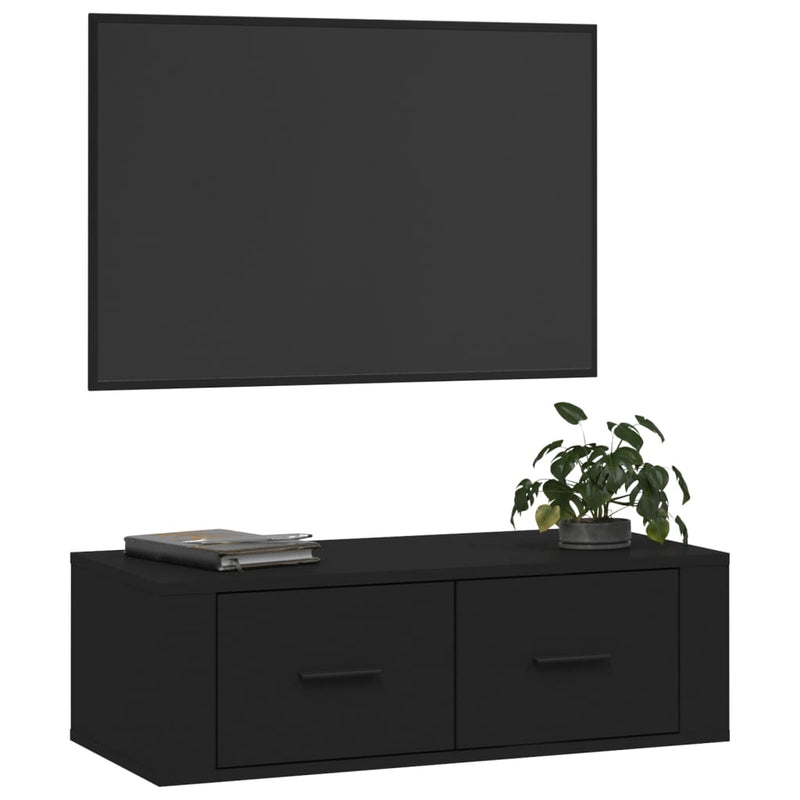 Hanging TV Cabinet Black 80x36x25 cm Engineered Wood