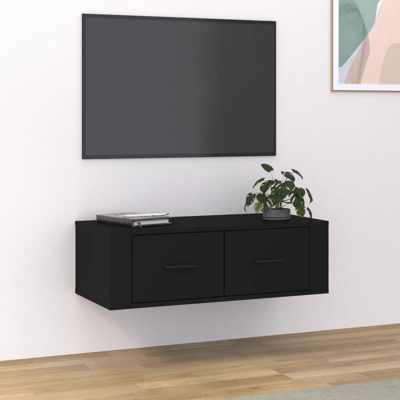 Hanging TV Cabinet Black 80x36x25 cm Engineered Wood