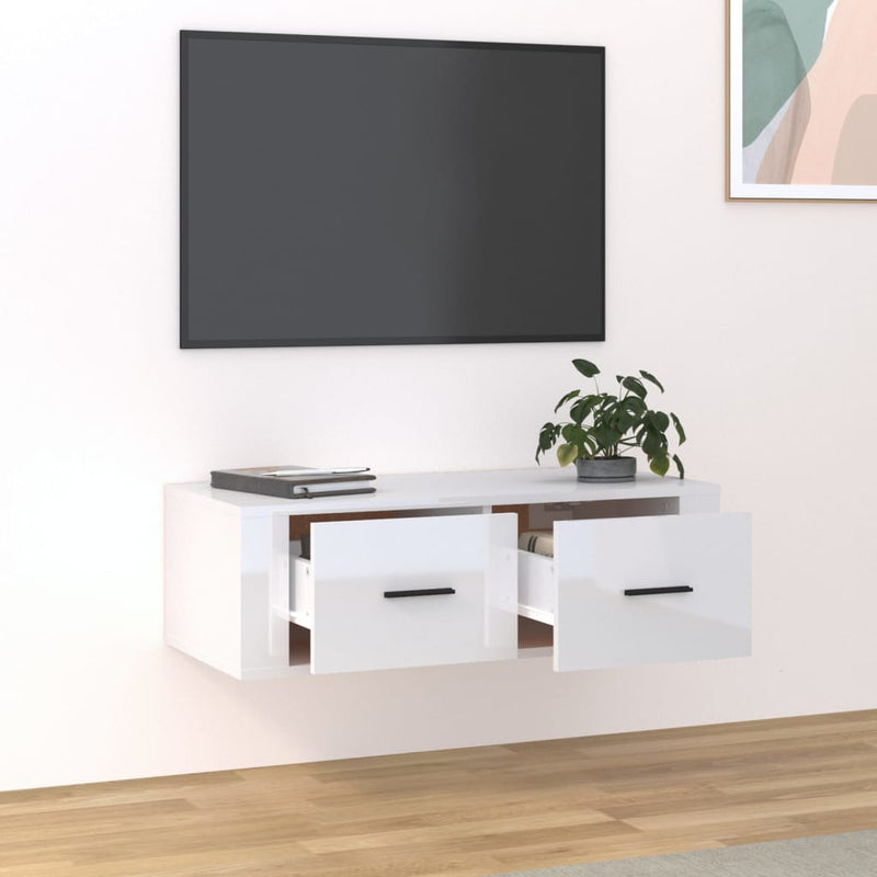 Hanging TV Cabinet High Gloss White 80x36x25 cm Engineered Wood