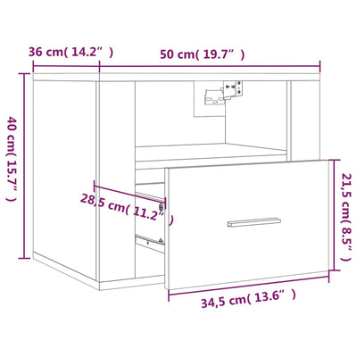 Wall-mounted Bedside Cabinet White 50x36x40 cm