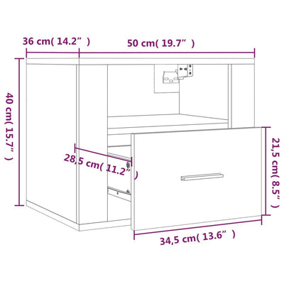 Wall-mounted Bedside Cabinet Black 50x36x40 cm