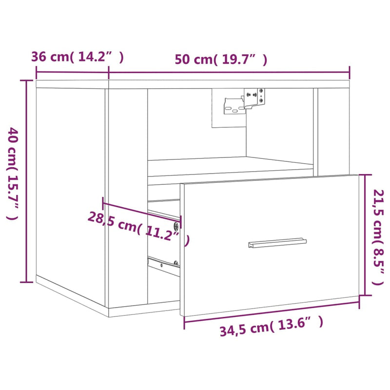 Wall-mounted Bedside Cabinet Black 50x36x40 cm