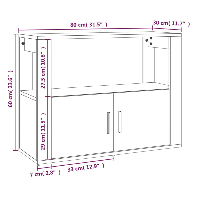 Sideboard White 80x30x60 cm Engineered Wood