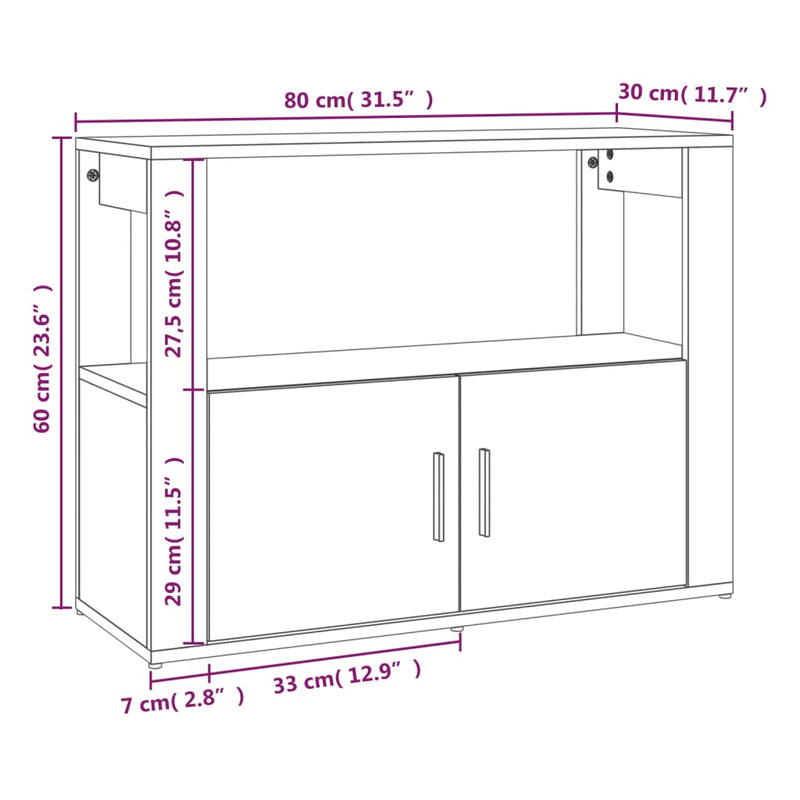 Sideboard High Gloss White 80x30x60 cm Engineered Wood