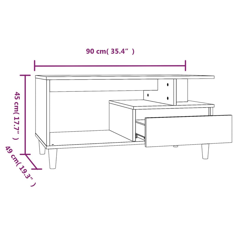 Coffee Table White 90x49x45 cm Engineered Wood