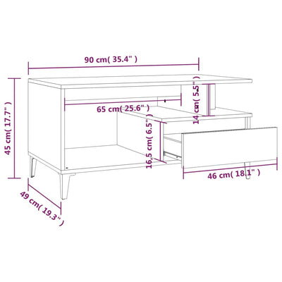 Coffee Table  White 90x49x45 cm Engineered Wood