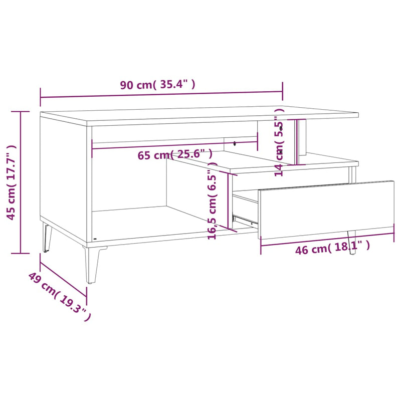 Coffee Table  Sonoma Oak 90x49x45 cm Engineered Wood