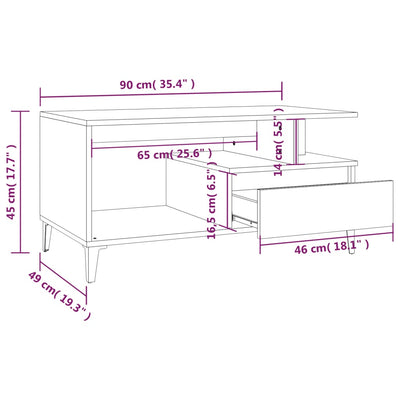 Coffee Table  Smoked Oak 90x49x45 cm Engineered Wood