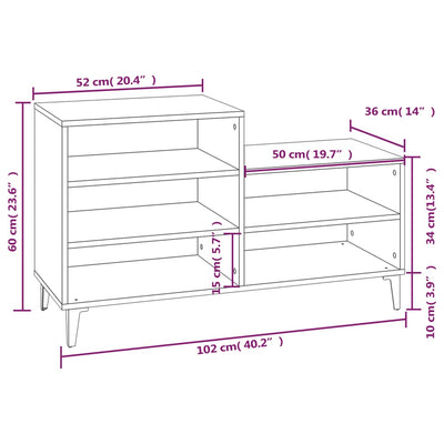 Shoe Cabinet White 102x36x60 cm Engineered Wood