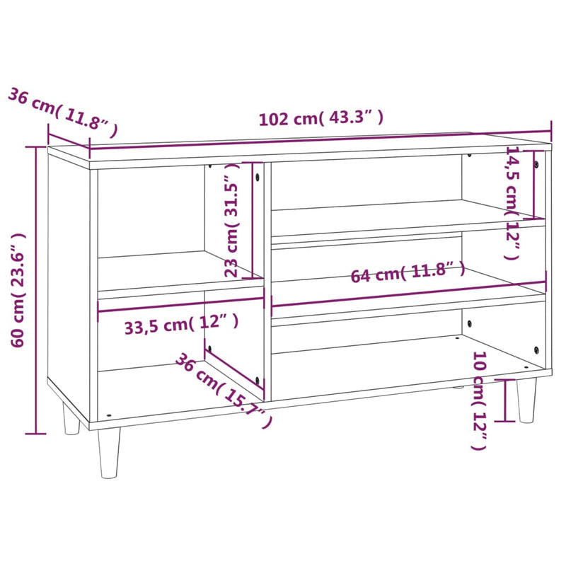 Shoe Cabinet Grey Sonoma 102x36x60 cm Engineered Wood