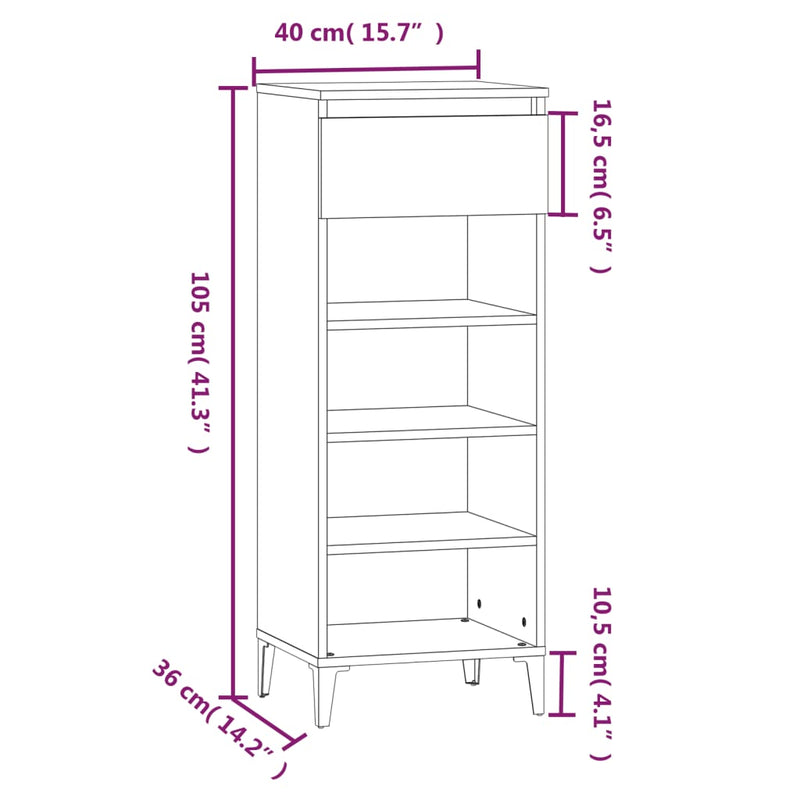 Shoe Rack White 40x36x105 cm Engineered Wood