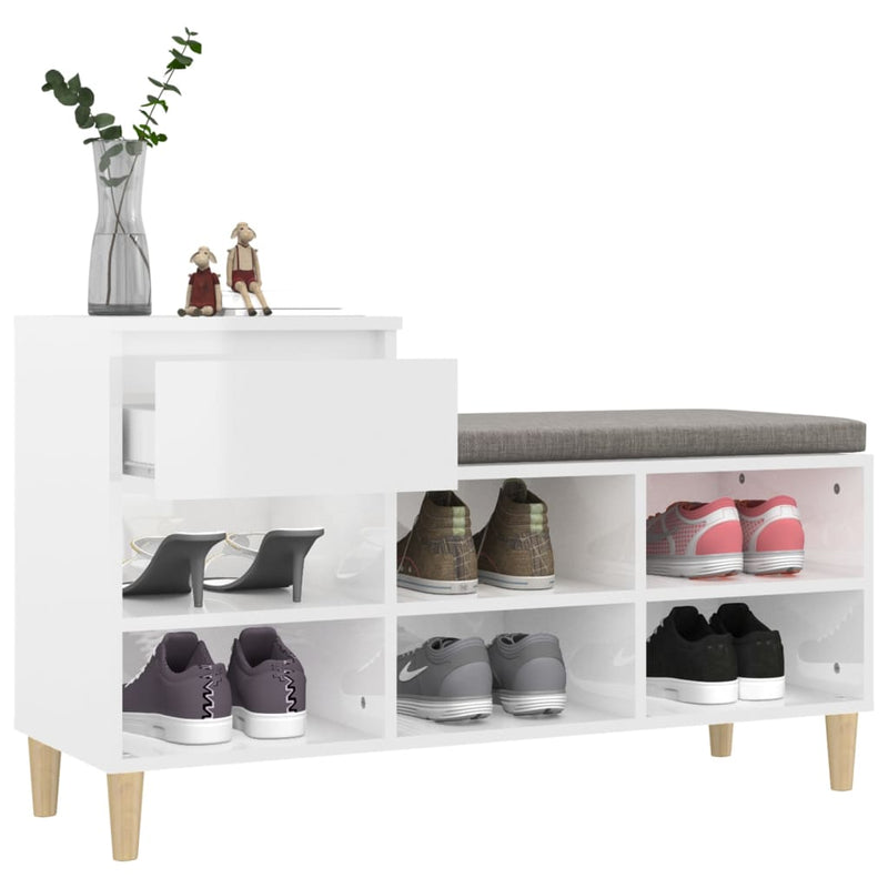 Shoe Cabinet High Gloss White 102x36x60 cm Engineered Wood