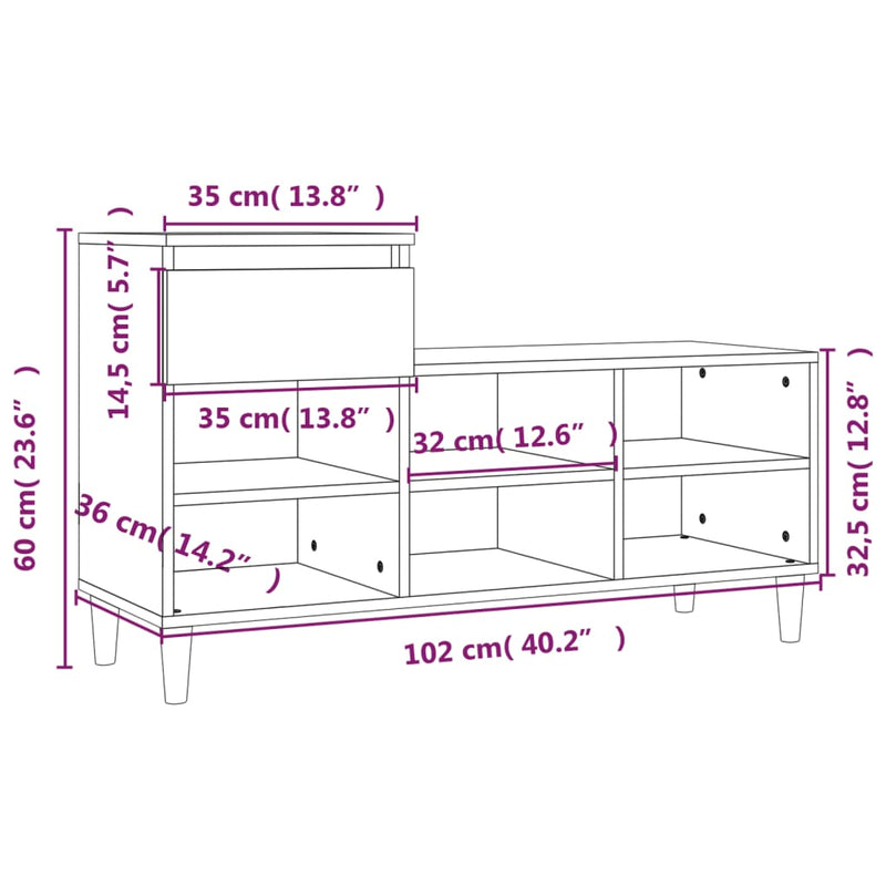 Shoe Cabinet High Gloss White 102x36x60 cm Engineered Wood