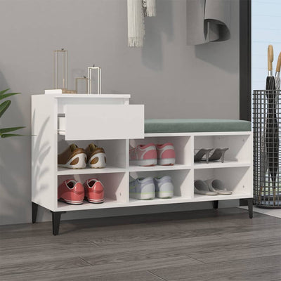 Shoe Cabinet High Gloss White 102x36x60 cm Engineered Wood