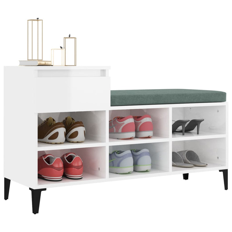 Shoe Cabinet High Gloss White 102x36x60 cm Engineered Wood