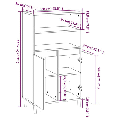 Highboard White 60x36x110 cm Engineered Wood