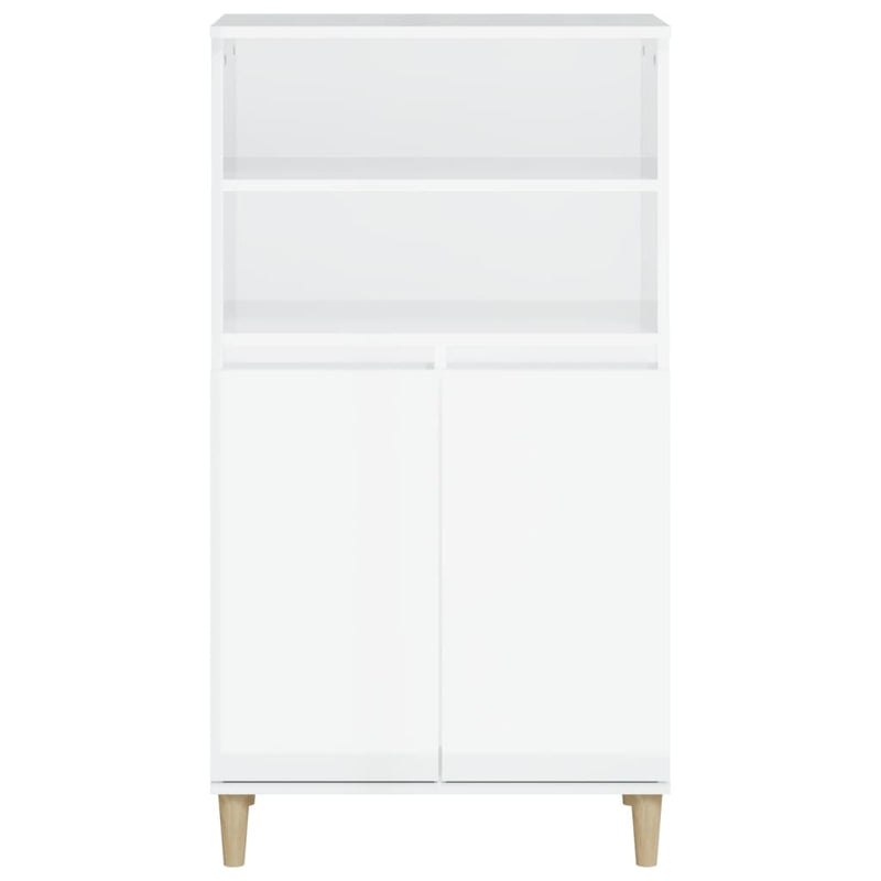 Highboard High Gloss White 60x36x110 cm Engineered Wood