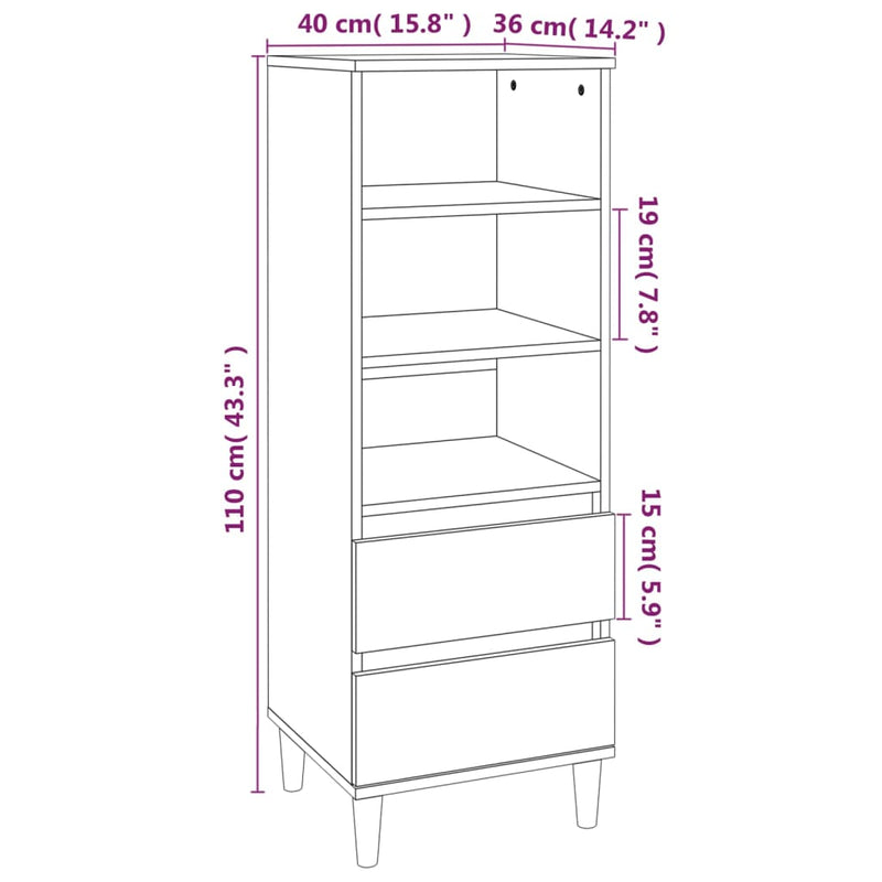 Highboard White 40x36x110 cm Engineered Wood