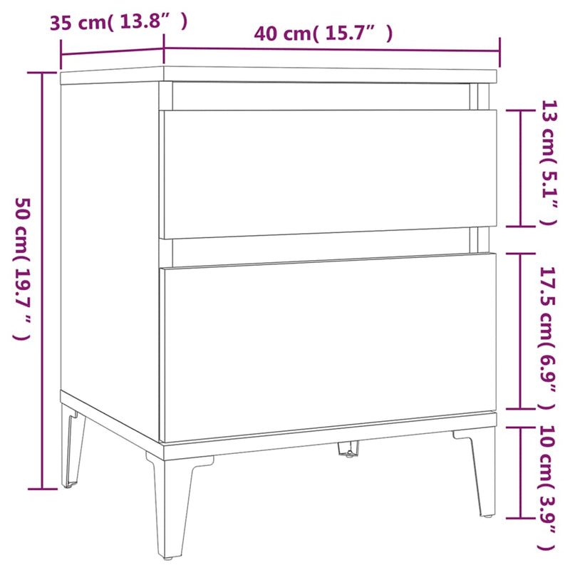 Bedside Cabinet White 40x35x50 cm