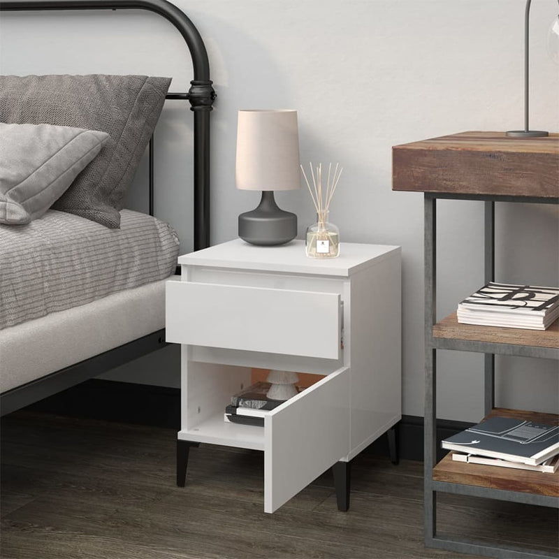 Bedside Cabinet High Gloss White 40x35x50 cm