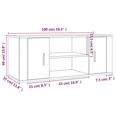 TV Cabinet High Gloss White 100x35x40 cm Engineered Wood