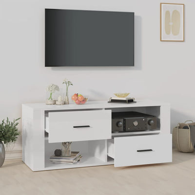 TV Cabinet High Gloss White 100x35x40 cm Engineered Wood