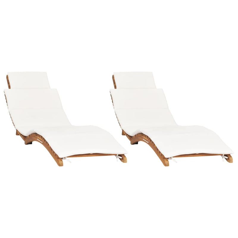 Sun Loungers 2 pcs with Cushions Solid Wood Teak